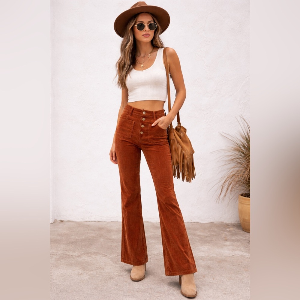 Sanctuary Rust Corduroy Bootcut Pants Womens 29 Button Fly High Rise